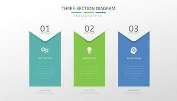 Three section diagram infographics with horizontally arranged banners vector