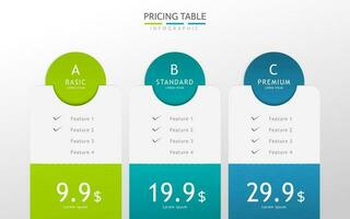 Pricing table infographic design template with subscription options vector