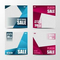 A set of gradient color social media template design in blue and fuchsia, creating modern and fashionable color blocks, suitable for seasonal sales or promotion vector