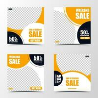 A set of social media template design with circular curves in orange and black, creating warm, welcoming and energetic atmosphere, suitable for sales or business promotion vector