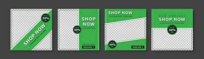 A set of social media template in green background color, creating a healthy ,retro, energetic atmosphere, suitable for sales or business promotion vector