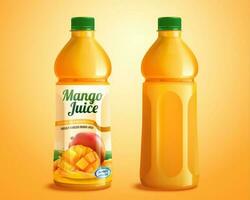 Mango juice product mockup with designed label in 3d illustration vector