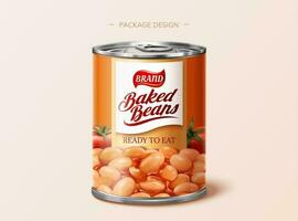 Baked beans tin package design in 3d illustration vector