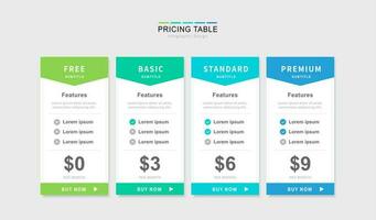 Pricing table infographic design template with web subscription options vector