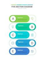 Five section diagram infographics, Five steps element arranged vertically with icons vector