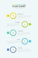 fluir gráfico infografía modelo con cinco circulo elementos y íconos vector