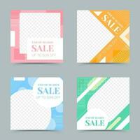 Multicolored square editable illustration templates for end of season sale ad, social media and web promo posts vector