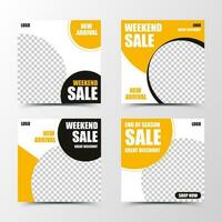 A set of social media template design with circular curves in yellow and black, creating an fun, energetic, positive, welcoming image, suitable for sales or business promotion vector