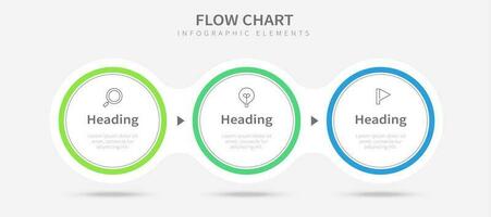 fluir gráfico infografía diseño con Tres circular opciones con íconos vector