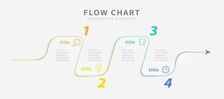 infografía fluir gráfico diseño modelo con Delgado línea, íconos y cuatro opciones vector