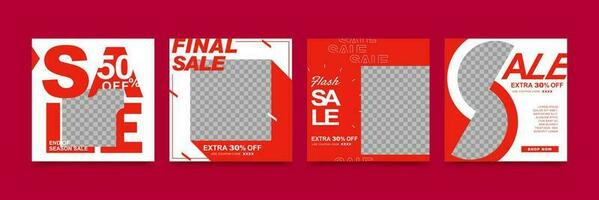 A set of social media template design with red and white background colors ,using big huge sale text to create strong image, suitable for seasonal sales or promotion vector