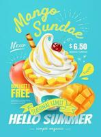 Delicious mango sundae poster ads with fresh fruit in 3d illustration vector