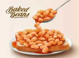 Baked beans on toast in 3d illustration, pink background vector