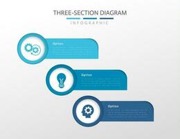 Tres sección diagrama infografia representando Tres etapas de negocio proceso vector