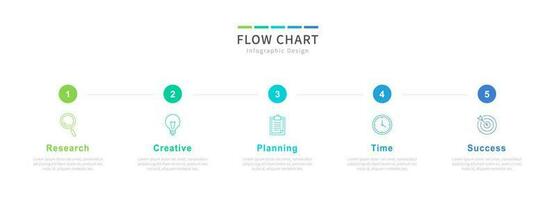 fluir gráfico infografía plantilla, Delgado línea mínimo infografía diseño modelo con íconos y cinco pasos vector