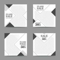 Flash sale social media post and web internet ads set illustration, black and white editable template for social network message vector