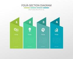 Four section diagram infographics with horizontally arranged banners vector