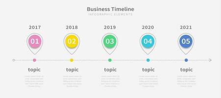 Abstract business timeline infographics template with five color design elements on timeline diagram vector