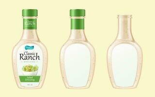 3d illustration of salad dressing bottle set, isolated on light yellow background vector