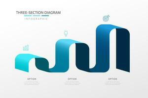 3 secciones diagrama infografía con creciente curva modelo para negocio o presentación vector