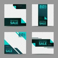 Set of editable abstract square banner template for end of the season sale, illustrations of social media post and web internet ads vector