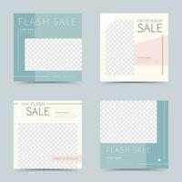 End of season sale ads illustration template for social media promotion, four set editable minimal square banner template vector