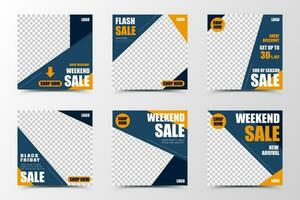 A set of social media template design in dark blue and orange, creating modern and fashionable color blocks, suitable for seasonal sales or promotion vector