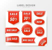 Set of price tags with various shapes, realistic discount red tag for sale promotion, special offer, suitable for business promotion vector