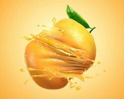 Twisted orange with splashing juice in 3d illustration vector