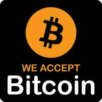 We accept Bitcoin. We accept payment in crypto currency BTC in this shop. Flat vector sign.