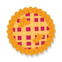 Raspberries jam pie with lattice crust and heart shape decorations. Top view. Delicious festive cake for Valentine's Day, Women's Day, Mother's Day, National pie day. For web, menu, recipe, delivery vector
