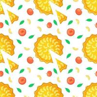 Seamless pattern with homemade apple pie, apples and slices apple. Dessert ready to eat. Concept of National pie day or Thanksgiving day for web, menu, wrapping, textile, background, fabric, wallpaper vector