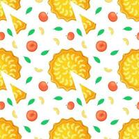 Seamless pattern with homemade apple pie, apples and slices apple. Dessert ready to eat. Concept of National pie day or Thanksgiving day for web, menu, wrapping, textile, background, fabric, wallpaper vector