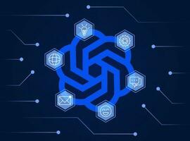 Use Artificial Intelligence Chat GPT to get ideas, thoughts. Digital chat bot communicate with human natural languages. Ai analytics, data analysis, electronic mind. Vector illustration