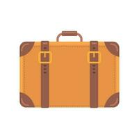 Old vintage suitcase with leather straps, isolated vector illustration