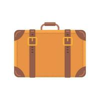 Old vintage suitcase with leather straps, isolated vector illustration