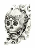 surrealista cráneo tatuaje. mano dibujo y hacer gráfico vector. vector