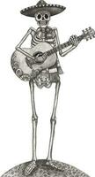 Skull playing guitar day of the dead. Hand drawing and make graphic vector. vector