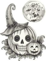 Fantasy pumpkin witch halloween. Hand drawing and make graphic vector. vector