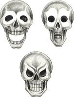 Fancy three emotion skull. Hand drawing and make graphic vector. vector