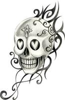 Fancy skull tattoo. Hand drawing and make graphic vector. vector