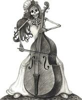 Surreal skull playing double bass. Hand drawing and make graphic vector. vector