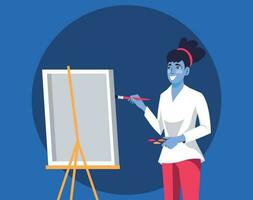 mujer pintor personaje icono diseño azul antecedentes vector