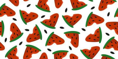 Seamless pattern with watermelon slices and black seeds. Horizontal banner with summer berries. vector