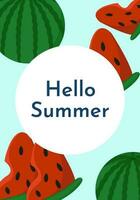 Vector postcard with Watermelons. Image of fruits on the theme of Summer. Banner in vertical form with fresh juicy berries.