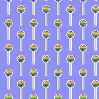 LGBTQ seamless pattern with rainbow lollipop on violet background in flat vector style. LGBT pride community month