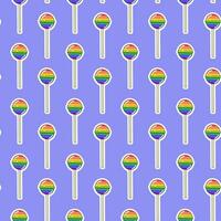 LGBTQ seamless pattern with rainbow lollipop on violet background in flat vector style. LGBT pride community month