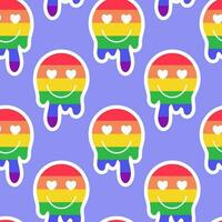 LGBTQ seamless pattern with rainbow liquid smile on violet background in flat vector style. LGBT pride community month