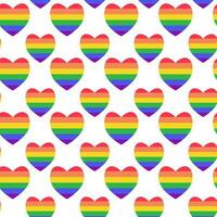 LGBTQ seamless pattern with rainbow hearts on white background in flat vector style. LGBT pride community month