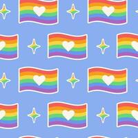 Seamless pattern with LGBTQ community symbols. Rainbow flag. Pride month. Retro groovy style vector